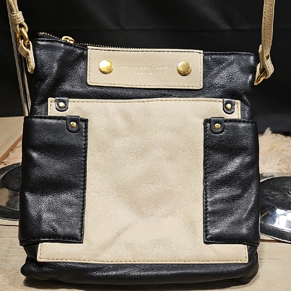 Black and Cream Leather Crossbody Bag